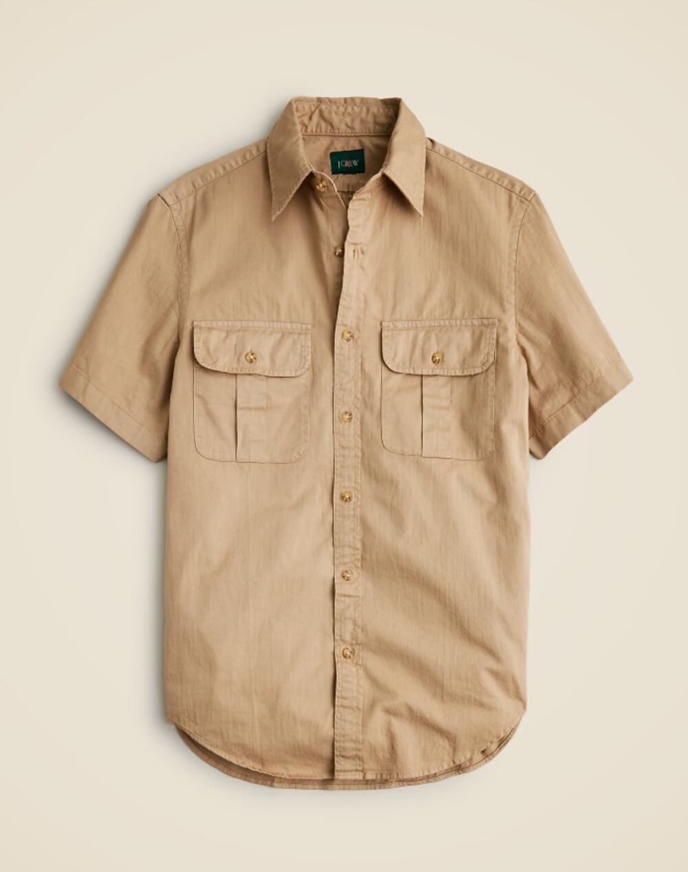 J.Crew Relaxed Short-Sleeve Garment-Dyed Heritage Twill Shirt BZ965 Khaki Tan M